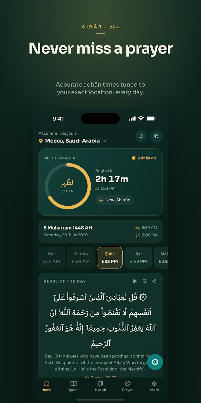 Siraj's prayer times